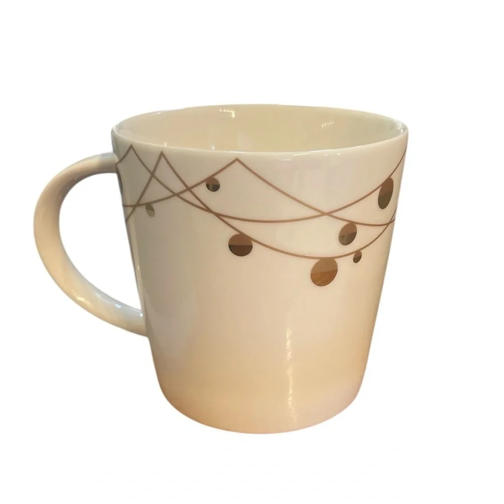 Starbucks 2012 Christmas Coffee Mug Bone China Gold Ornaments Holiday 14 oz